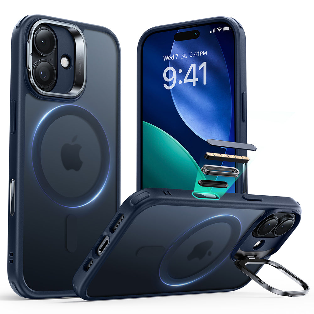 Coque MagSafe pour Apple iPhone 17, ESR, Classic Hybrid Kickstand, Bleu Satiné