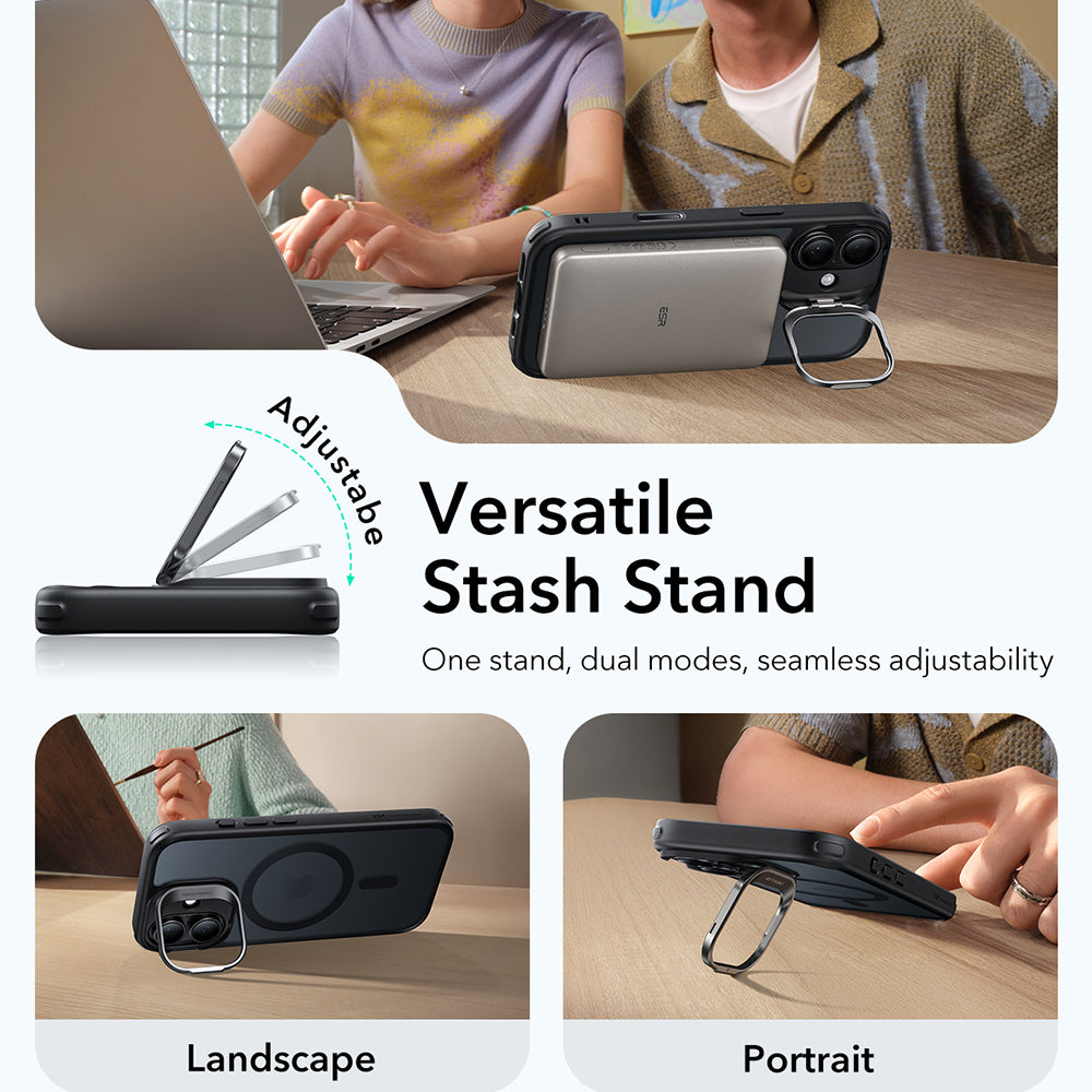 Housse MagSafe pour Apple iPhone 17, ESR, Classic Hybrid Kickstand, Noir Satiné