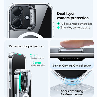 Coque MagSafe pour Apple iPhone 17, ESR, Classic Hybrid Kickstand, Transparente