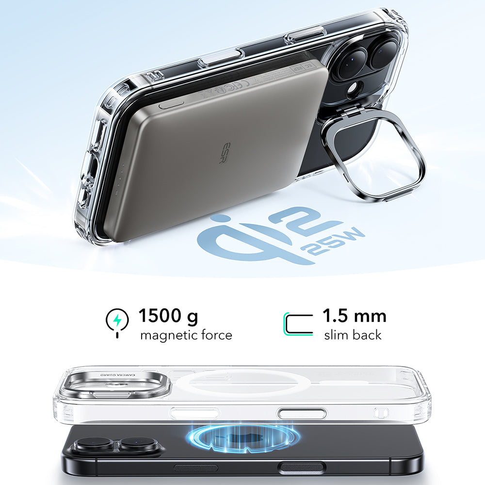 Coque MagSafe pour Apple iPhone 17, ESR, Classic Hybrid Kickstand, Transparente