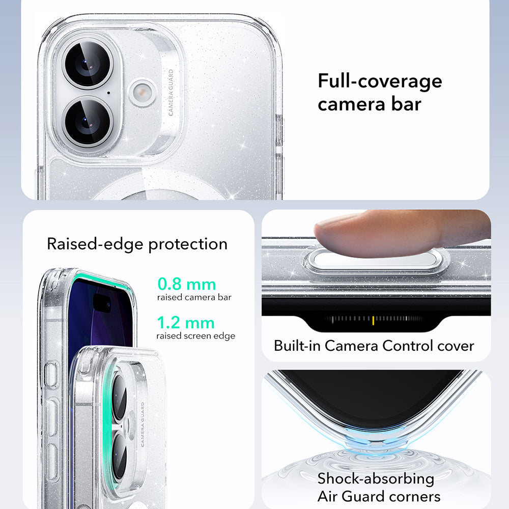 Coque MagSafe pour Apple iPhone 17, ESR, Classic Hybrid Shimmer, Transparente
