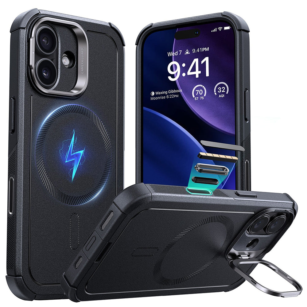 Coque MagSafe pour Apple iPhone 17, ESR, Cyber Armor Kickstand, Noire