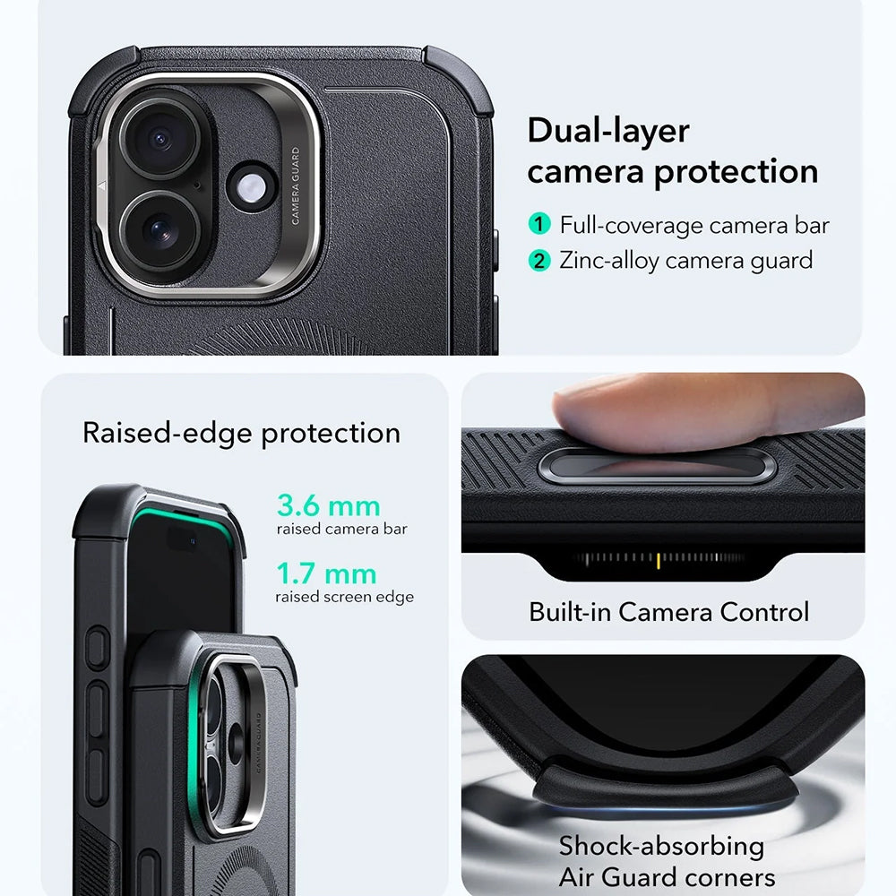 Coque MagSafe pour Apple iPhone 17, ESR, Cyber Armor Kickstand, Noire