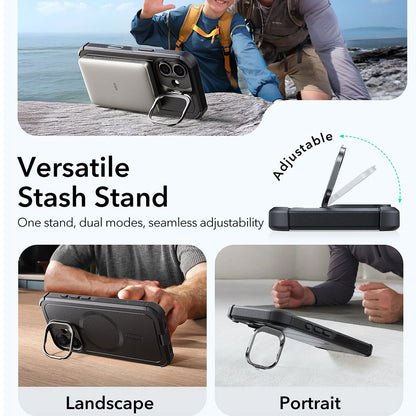 Coque MagSafe pour Apple iPhone 17, ESR, Cyber Armor Kickstand, Noire