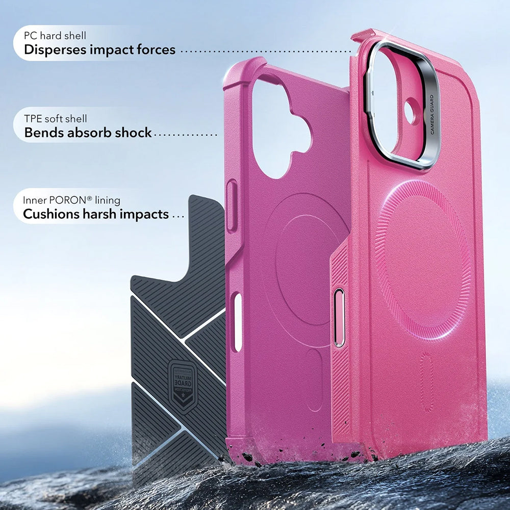Coque MagSafe pour Apple iPhone 17, ESR, Cyber Armor Kickstand, Rose