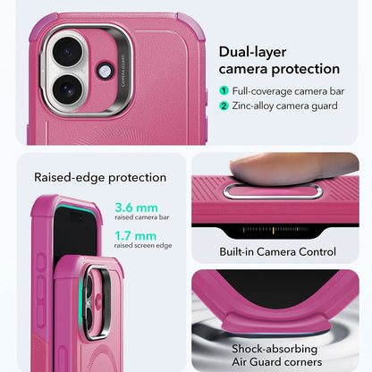 Coque MagSafe pour Apple iPhone 17, ESR, Cyber Armor Kickstand, Rose