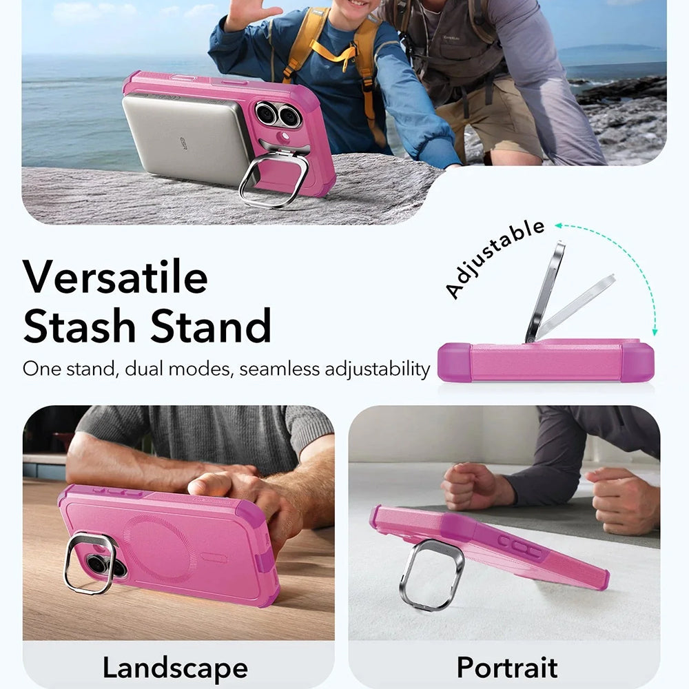 Coque MagSafe pour Apple iPhone 17, ESR, Cyber Armor Kickstand, Rose