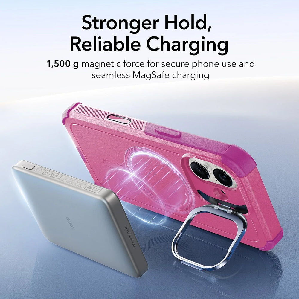 Coque MagSafe pour Apple iPhone 17, ESR, Cyber Armor Kickstand, Rose