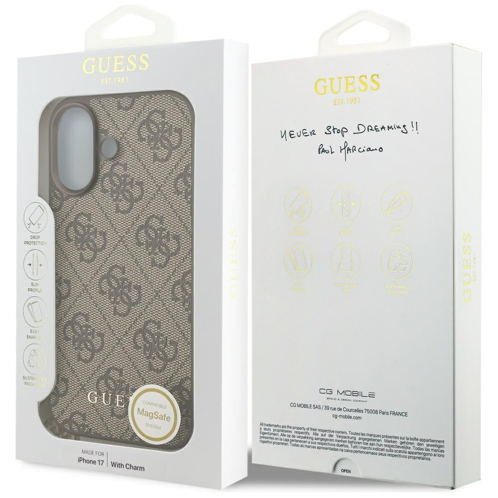 Étui MagSafe pour Apple iPhone 17, Guess, 4G Charm Cradle, Marron