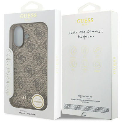 Étui MagSafe pour Apple iPhone 17, Guess, 4G Charm Cradle, Marron