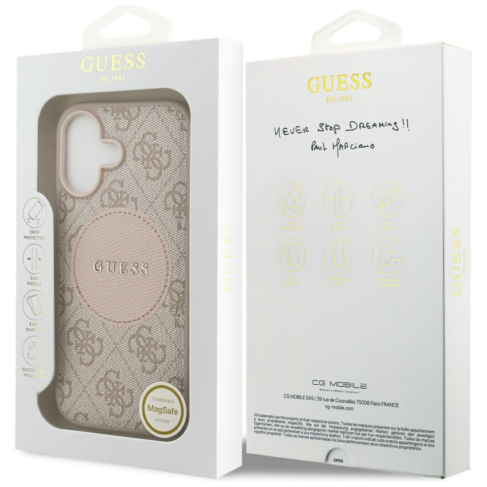 Étui MagSafe pour Apple iPhone 17, Guess, 4G Circle Classic Logo, Rose