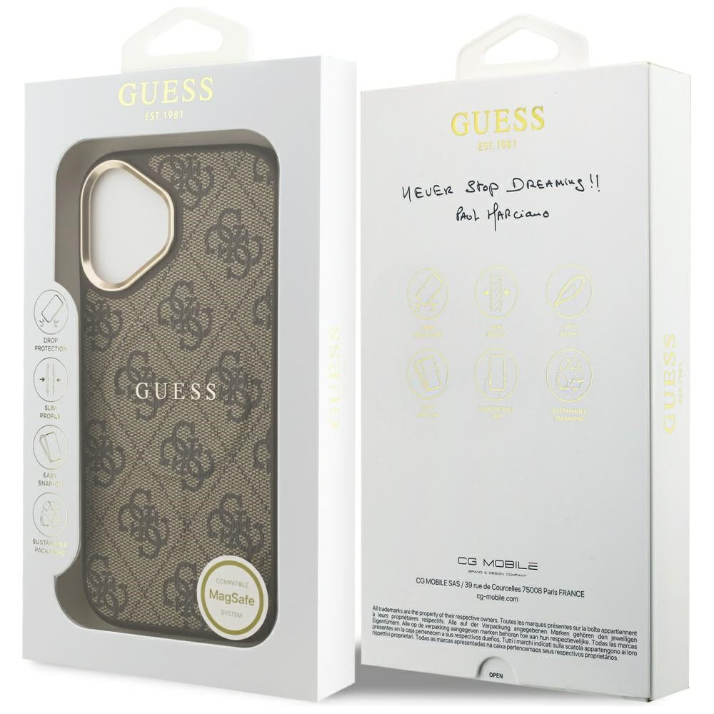 Housse MagSafe pour Apple iPhone 17, Guess, 4G Classic, Marron