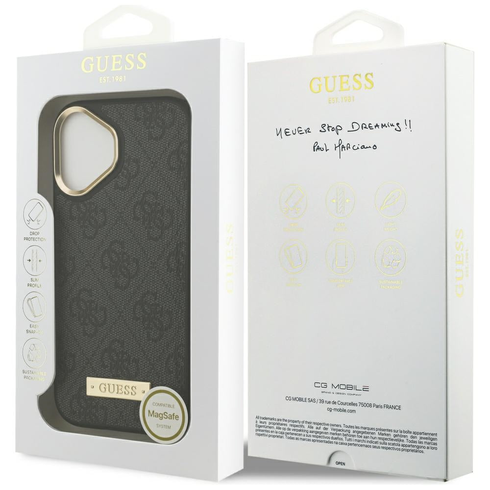 Coque MagSafe pour Apple iPhone 17, Guess, Plaque Logo 4G, Noire