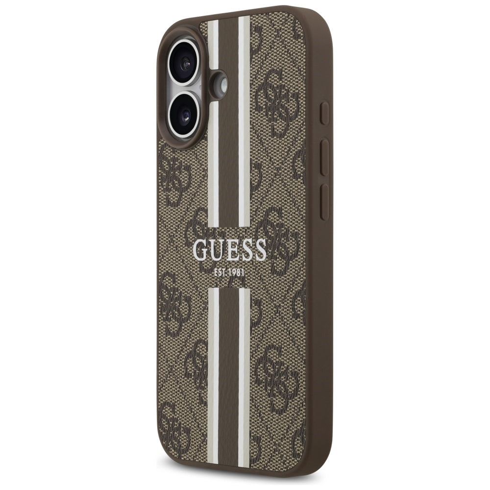 Étui MagSafe pour Apple iPhone 17, Guess, 4G Printed Stripes, Marron