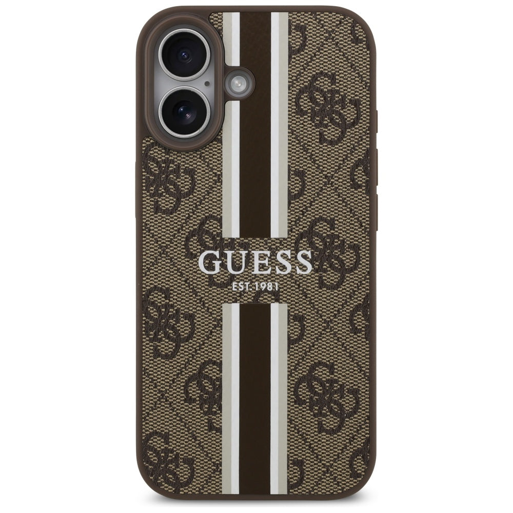 Étui MagSafe pour Apple iPhone 17, Guess, 4G Printed Stripes, Marron
