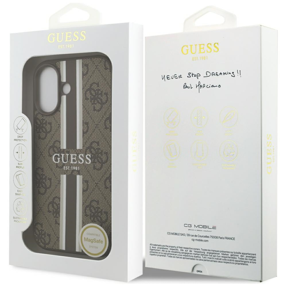 Étui MagSafe pour Apple iPhone 17, Guess, 4G Printed Stripes, Marron
