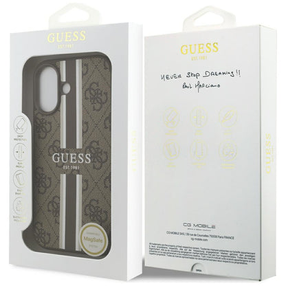 Étui MagSafe pour Apple iPhone 17, Guess, 4G Printed Stripes, Marron