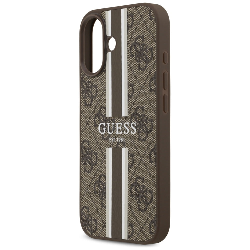Étui MagSafe pour Apple iPhone 17, Guess, 4G Printed Stripes, Marron