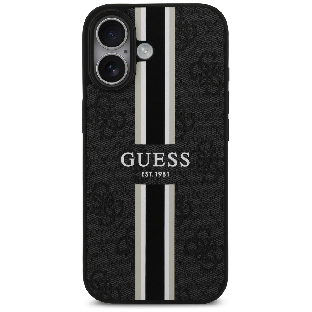 Étui MagSafe pour Apple iPhone 17, Guess, 4G Printed Stripes, Noir