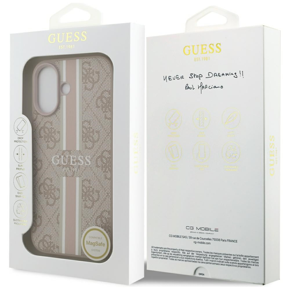 Coque MagSafe pour Apple iPhone 17, Guess, 4G Printed Stripes, Rose.
