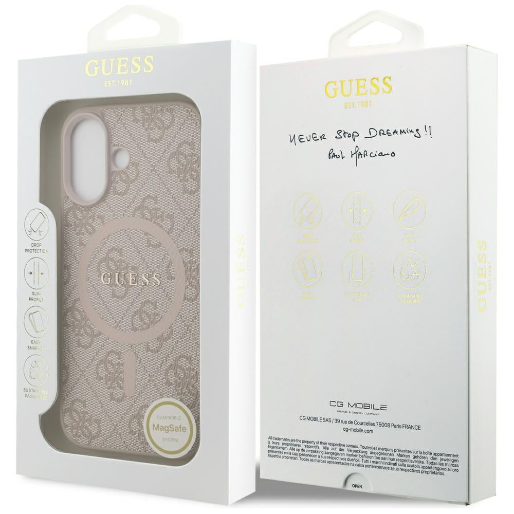 Étui MagSafe pour Apple iPhone 17, Guess, 4G Ring Classic Logo, Rose