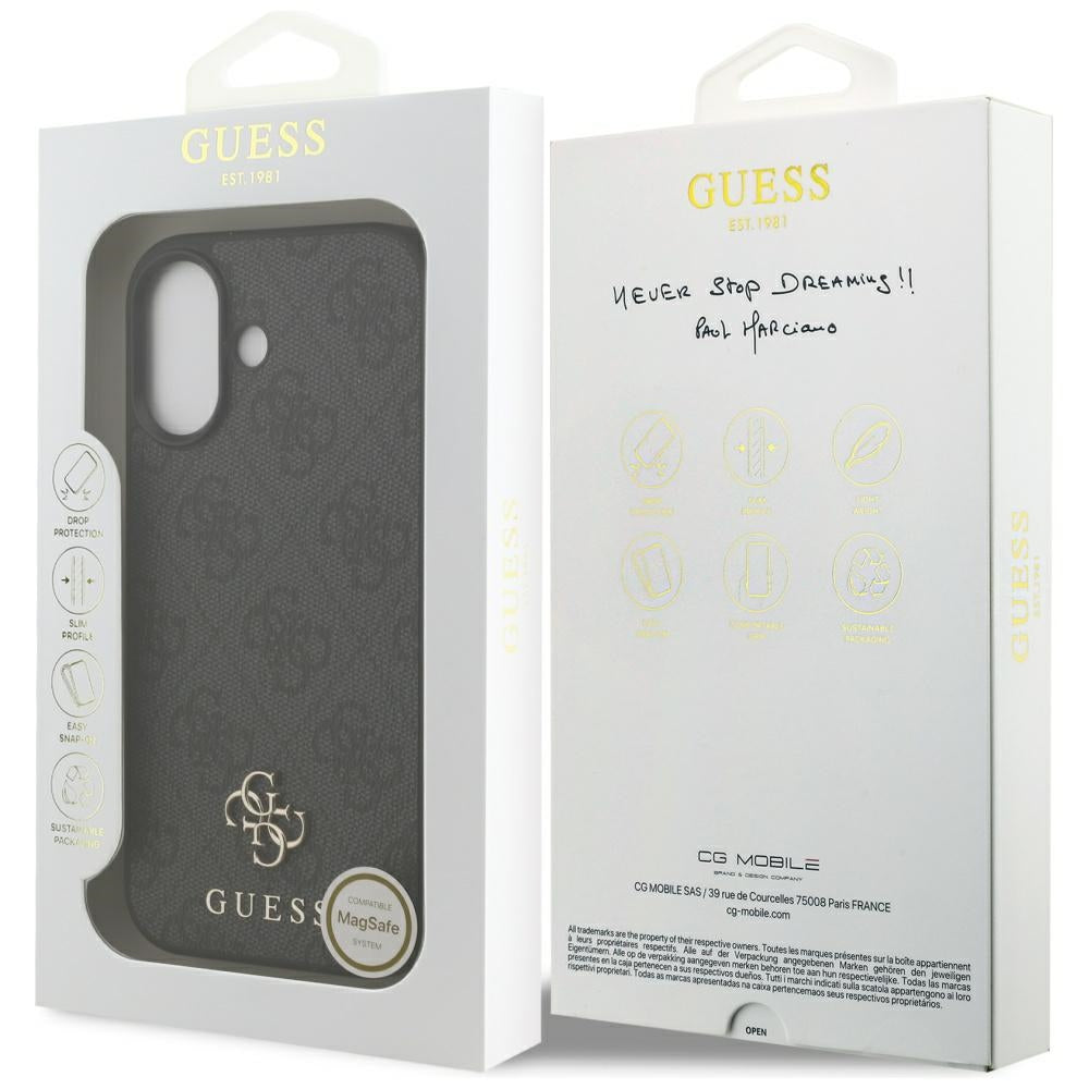 Étui MagSafe pour Apple iPhone 17, Guess, 4G Petit et Logo Classique, Noir