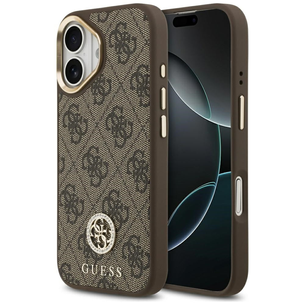 Étui MagSafe pour Apple iPhone 17, Guess, Logo Strass 4G, Marron