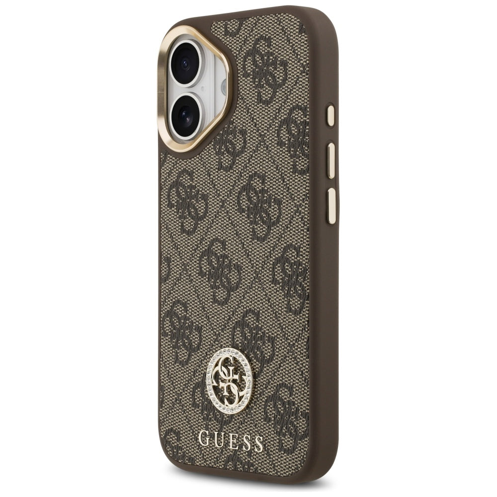 Étui MagSafe pour Apple iPhone 17, Guess, Logo Strass 4G, Marron