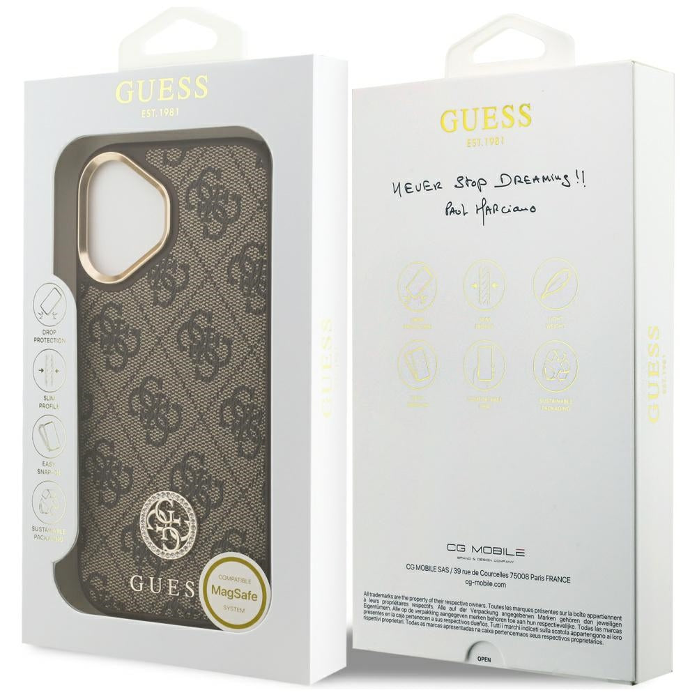 Étui MagSafe pour Apple iPhone 17, Guess, Logo Strass 4G, Marron