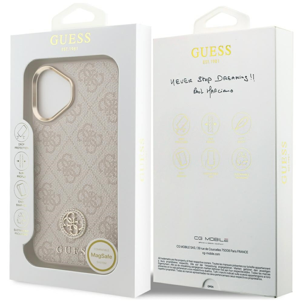 Étui MagSafe pour Apple iPhone 17, Guess, Logo Strass 4G, Rose