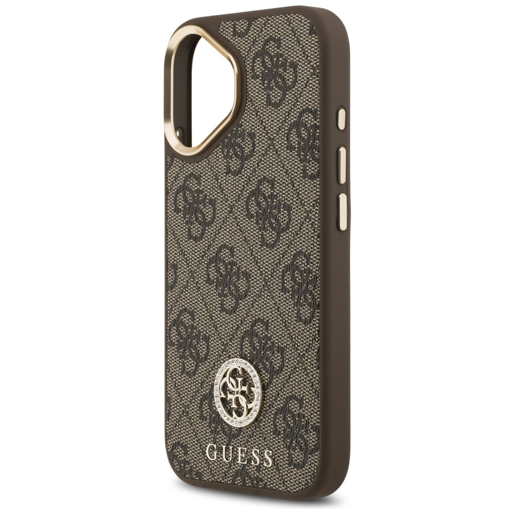 MagSafe Case for Apple iPhone 17, Guess, 4G Strass Logo with Big Strap, Brown