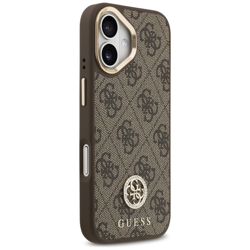 MagSafe Case for Apple iPhone 17, Guess, 4G Strass Logo with Big Strap, Brown