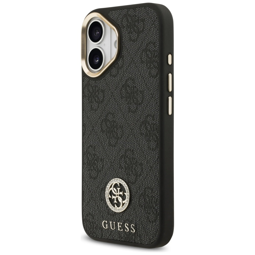 MagSafe Case for Apple iPhone 17, Guess, 4G Strass Logo with Big Strap, Black