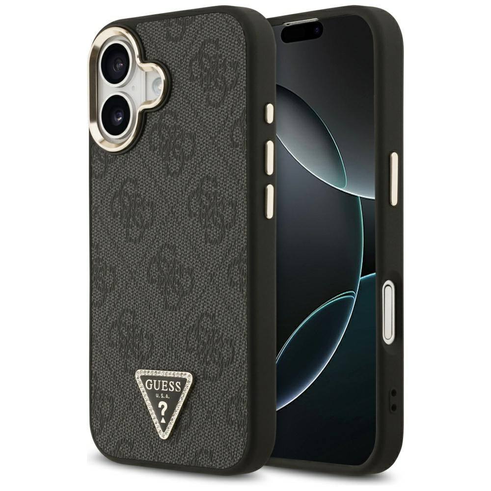 Coque MagSafe pour Apple iPhone 17, Guess, logo Triangle Diamond 4G, Noire