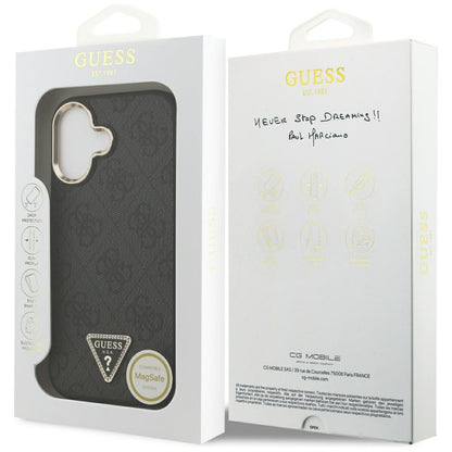 Coque MagSafe pour Apple iPhone 17, Guess, logo Triangle Diamond 4G, Noire