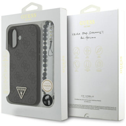 MagSafe Case for Apple iPhone 17, Guess, 4G Triangle Logo with Cord Strap, Black