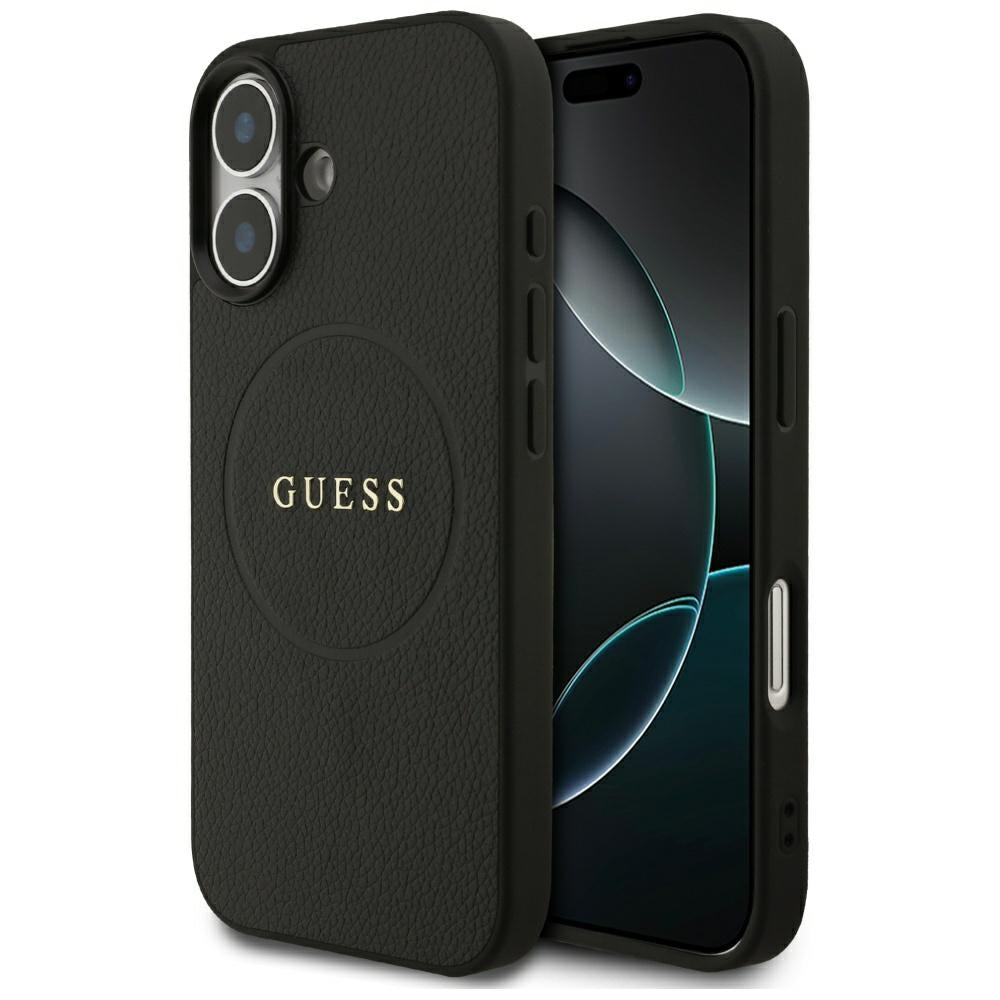 Coque MagSafe pour Apple iPhone 17, Guess, Grained Gold Ring, Noire