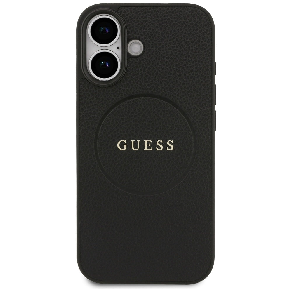 Coque MagSafe pour Apple iPhone 17, Guess, Grained Gold Ring, Noire
