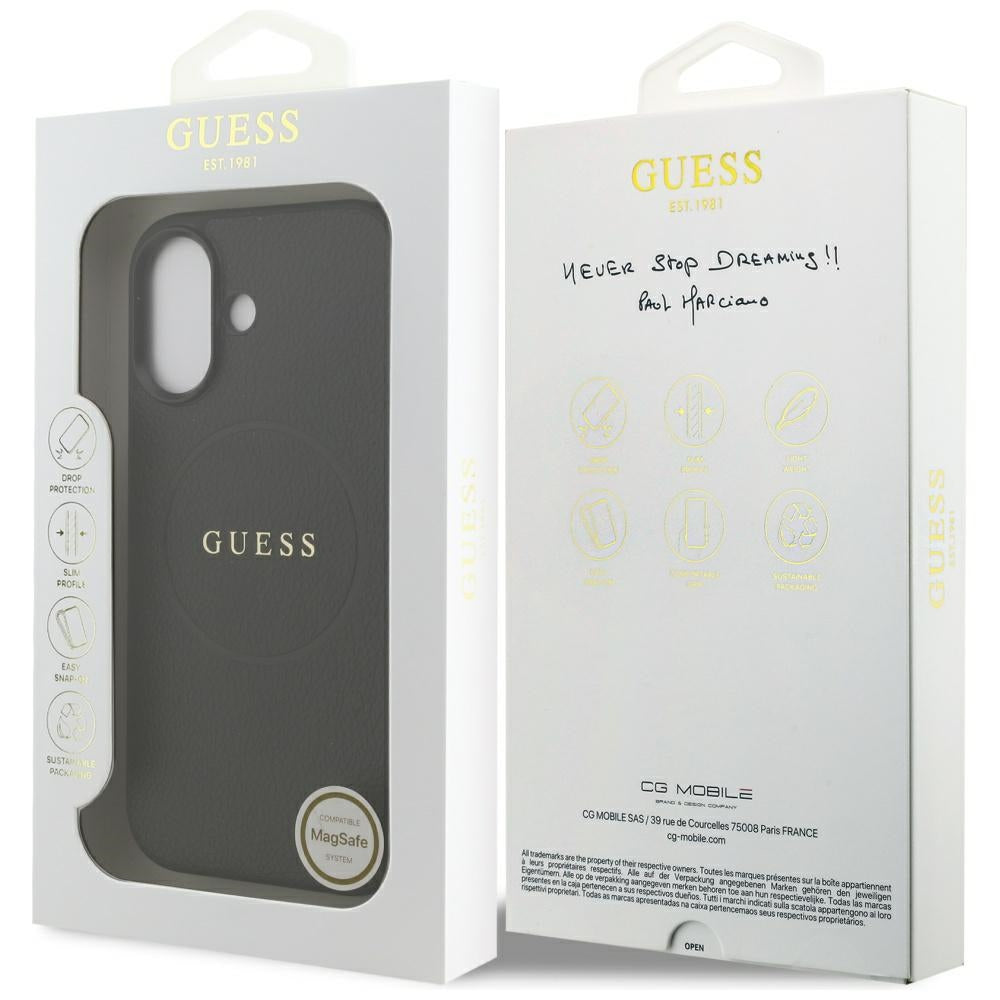 Coque MagSafe pour Apple iPhone 17, Guess, Grained Gold Ring, Noire
