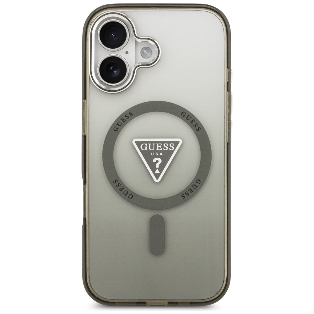 Coque MagSafe pour Apple iPhone 17, Guess, Logo Triangle Dégradé IML, Kaki Argenté