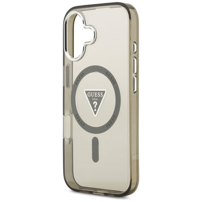 Coque MagSafe pour Apple iPhone 17, Guess, Logo Triangle Dégradé IML, Kaki Argenté