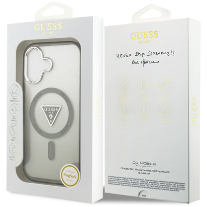 Coque MagSafe pour Apple iPhone 17, Guess, Logo Triangle Dégradé IML, Kaki Argenté
