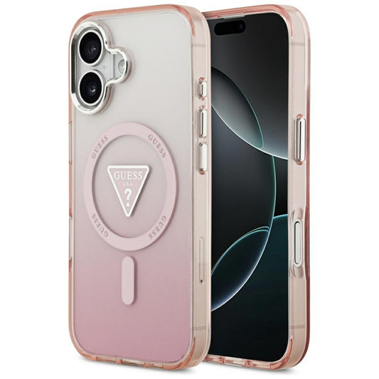 Étui MagSafe pour Apple iPhone 17, Guess, logo triangle dégradé IML, Rose
