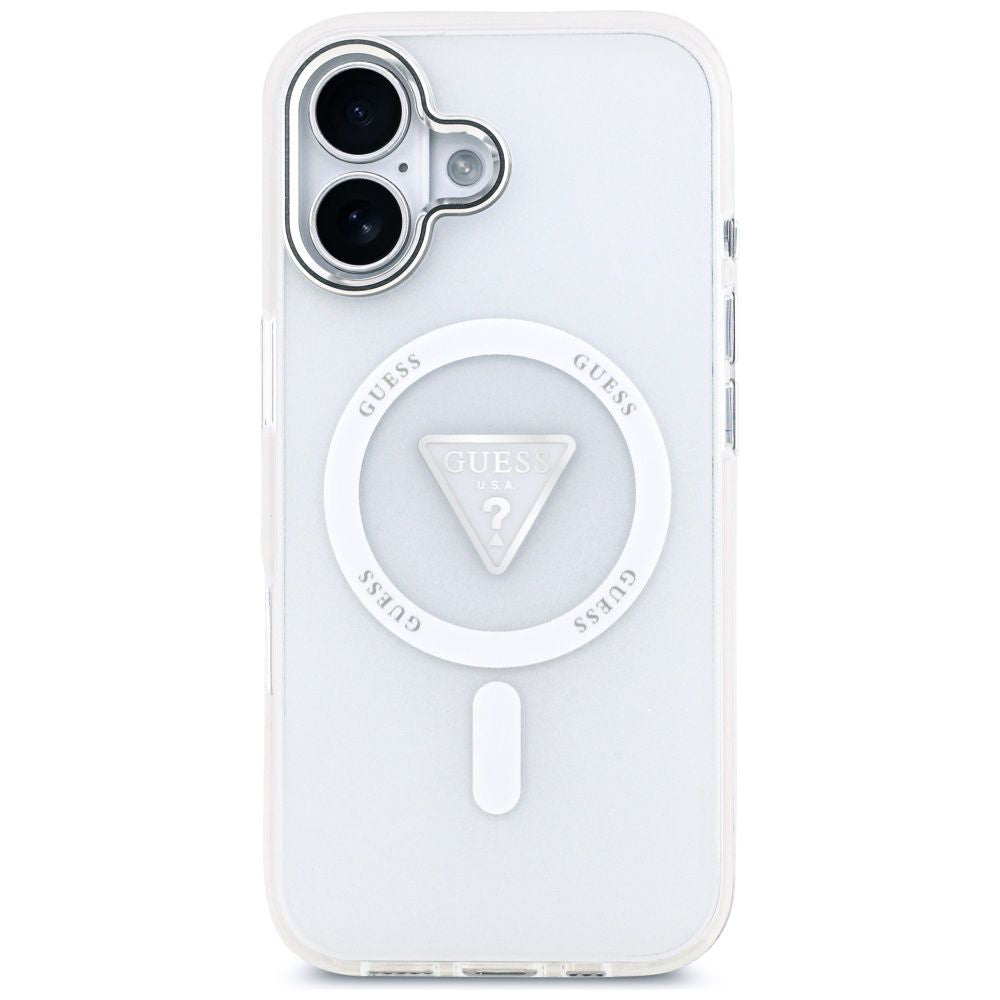 Coque MagSafe pour Apple iPhone 17, Guess, Logo Triangle Dégradé IML, Transparente