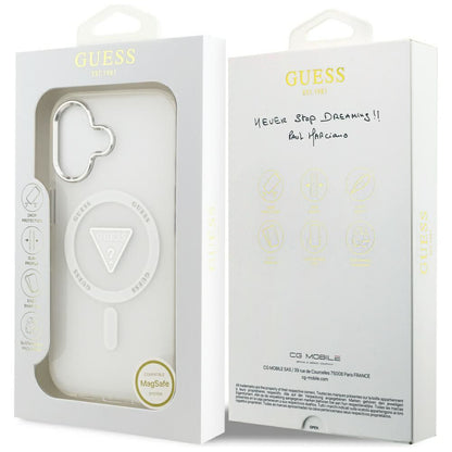 Coque MagSafe pour Apple iPhone 17, Guess, Logo Triangle Dégradé IML, Transparente
