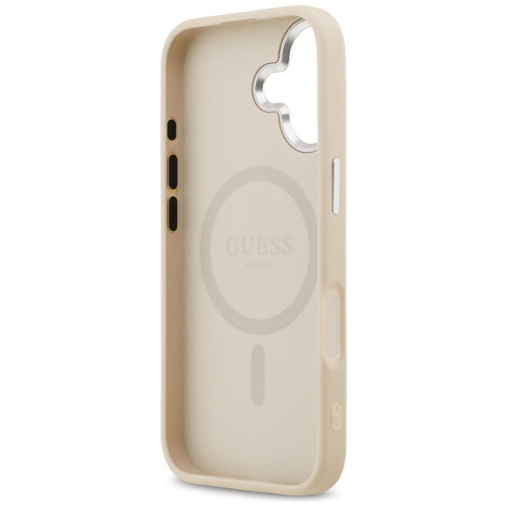 Étui MagSafe pour Apple iPhone 17, Guess, Logo Triangle, Beige Argenté