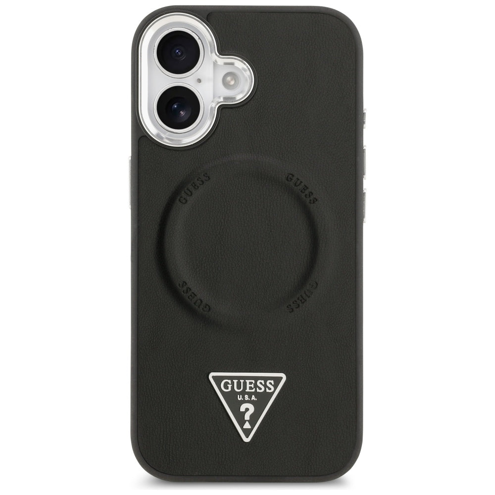 Étui MagSafe pour Apple iPhone 17, Guess, Logo Triangle, Noir Argenté
