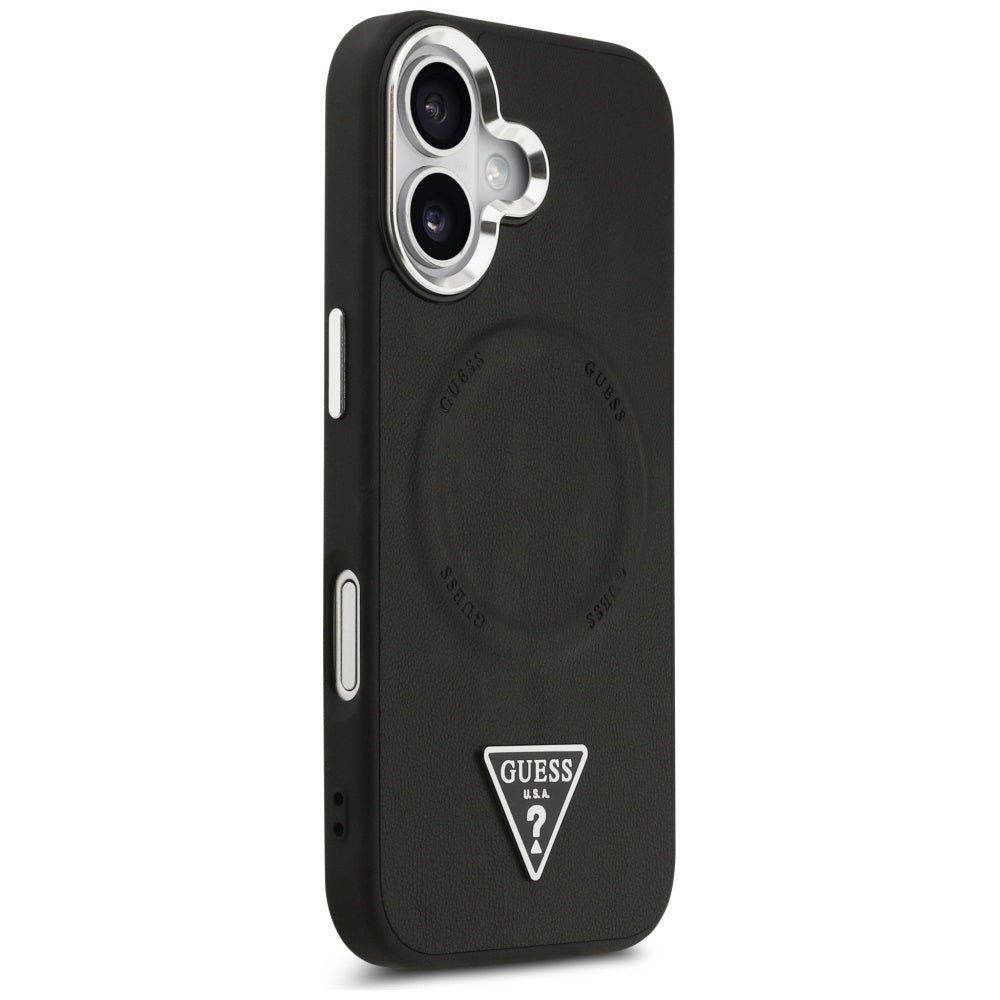 Étui MagSafe pour Apple iPhone 17, Guess, Logo Triangle, Noir Argenté
