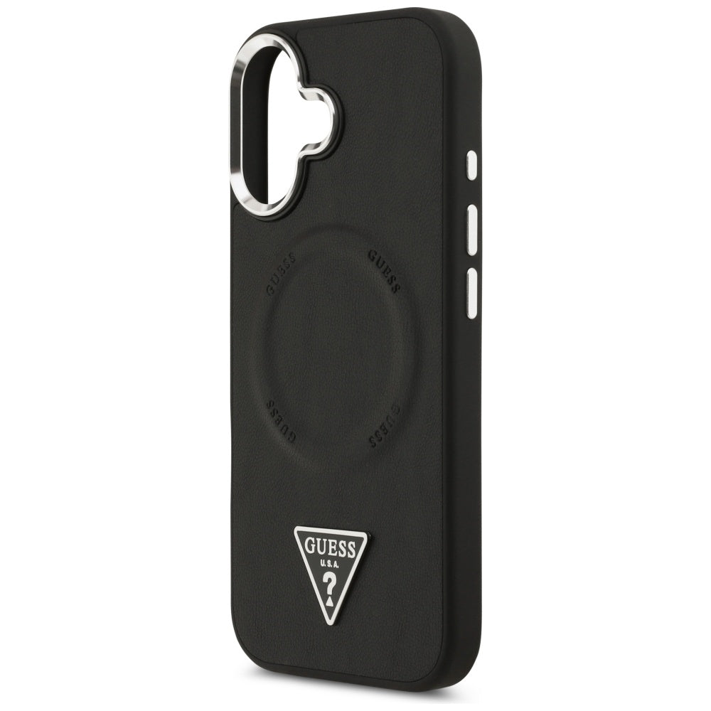 Étui MagSafe pour Apple iPhone 17, Guess, Logo Triangle, Noir Argenté