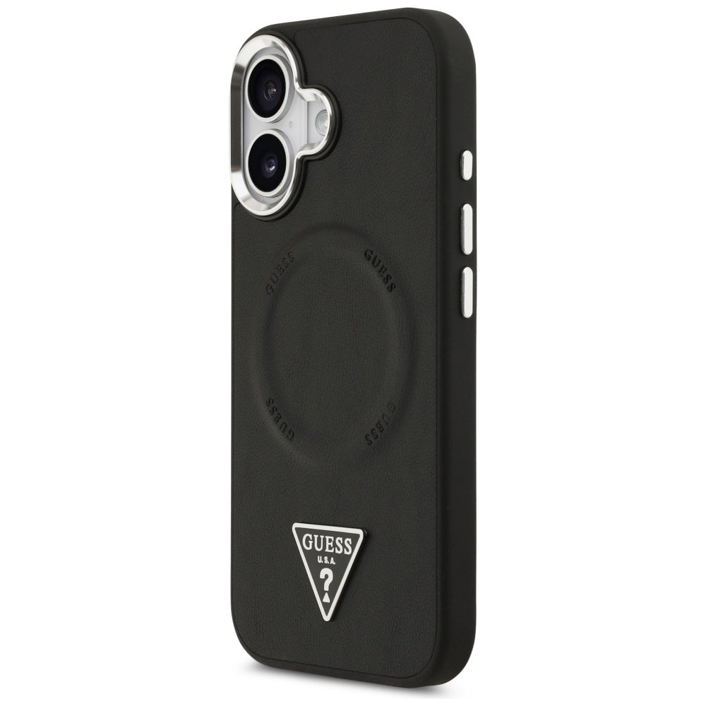 Étui MagSafe pour Apple iPhone 17, Guess, Logo Triangle, Noir Argenté